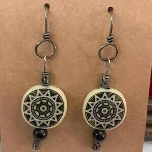 Black and White Sunburst Bead Earrings